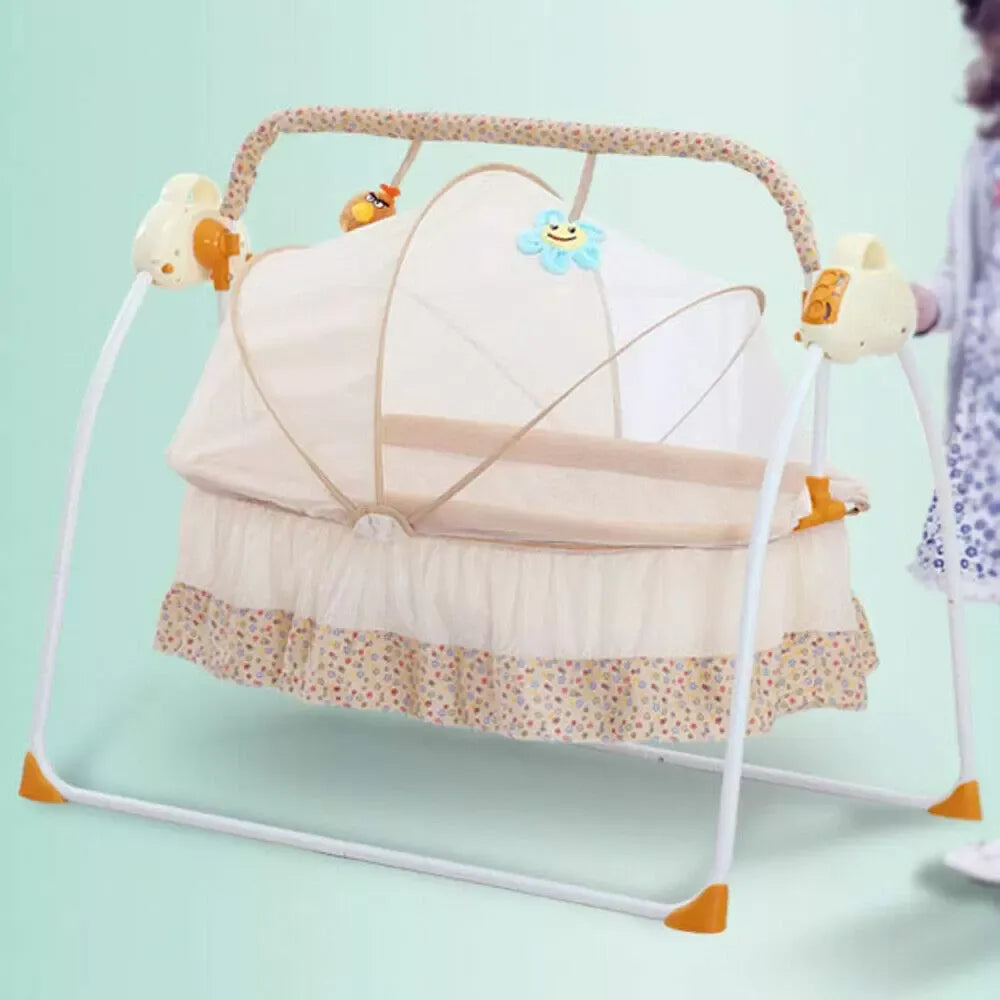 Balancelle bébé électrique confort avec moustiquaire beige floral deux