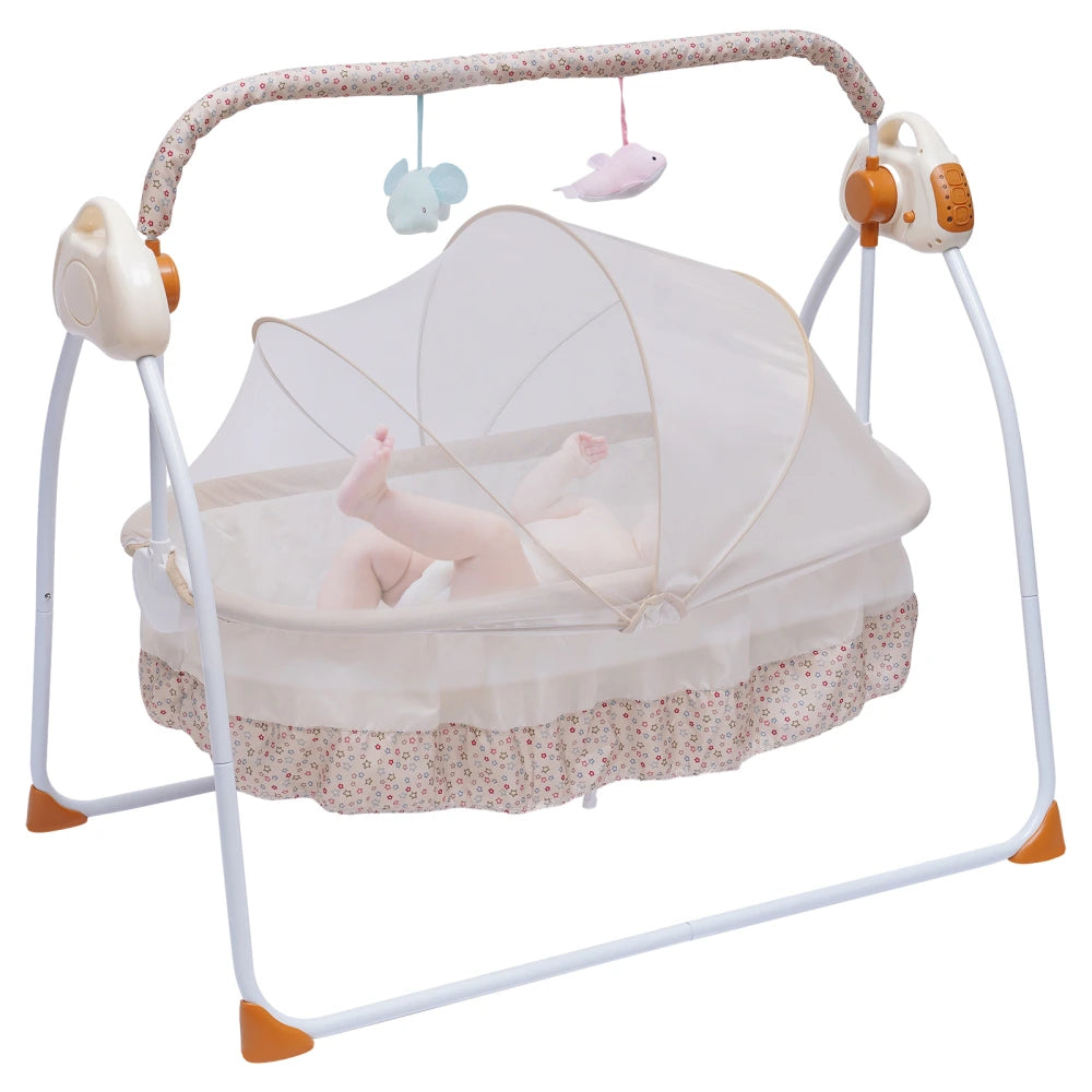 Balancelle bébé électrique confort avec moustiquaire beige floral