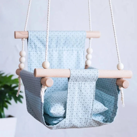 Balancelle_bebe_en_bois bleu clair