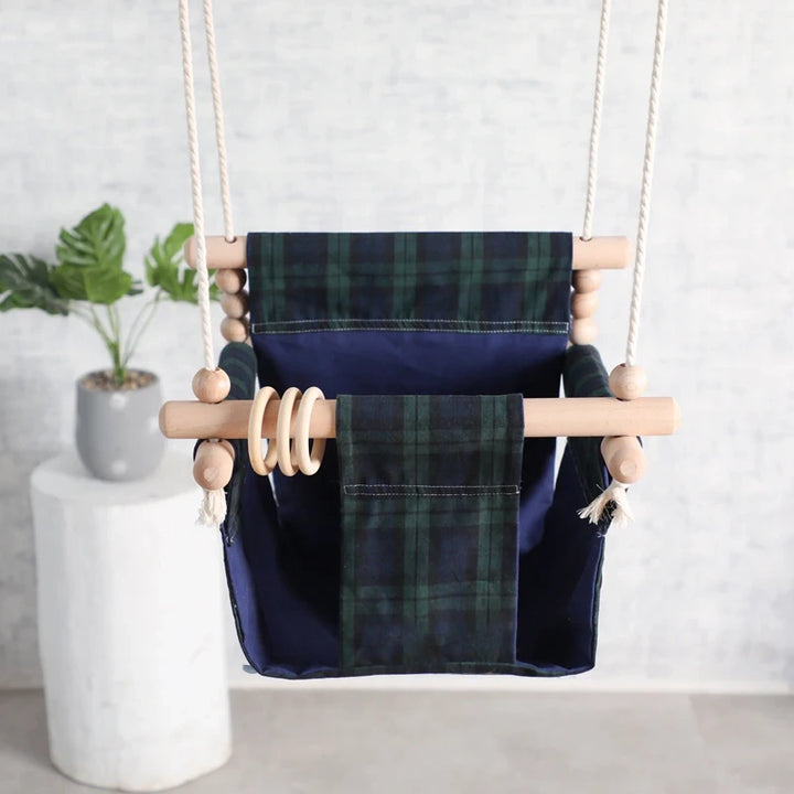 Balancelle_bebe_en_bois bleu et vert