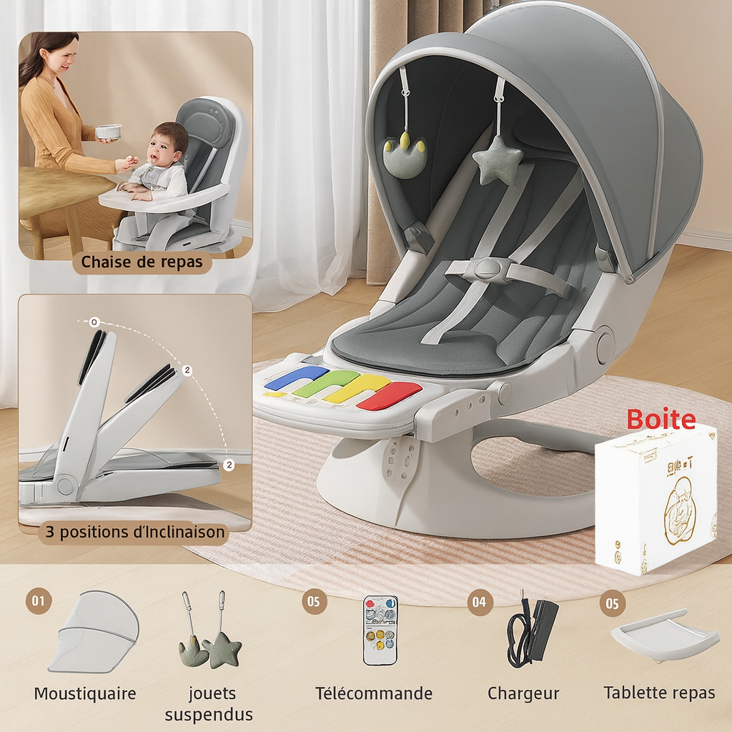 Balancelle bébé électrique 3-en-1 blanc