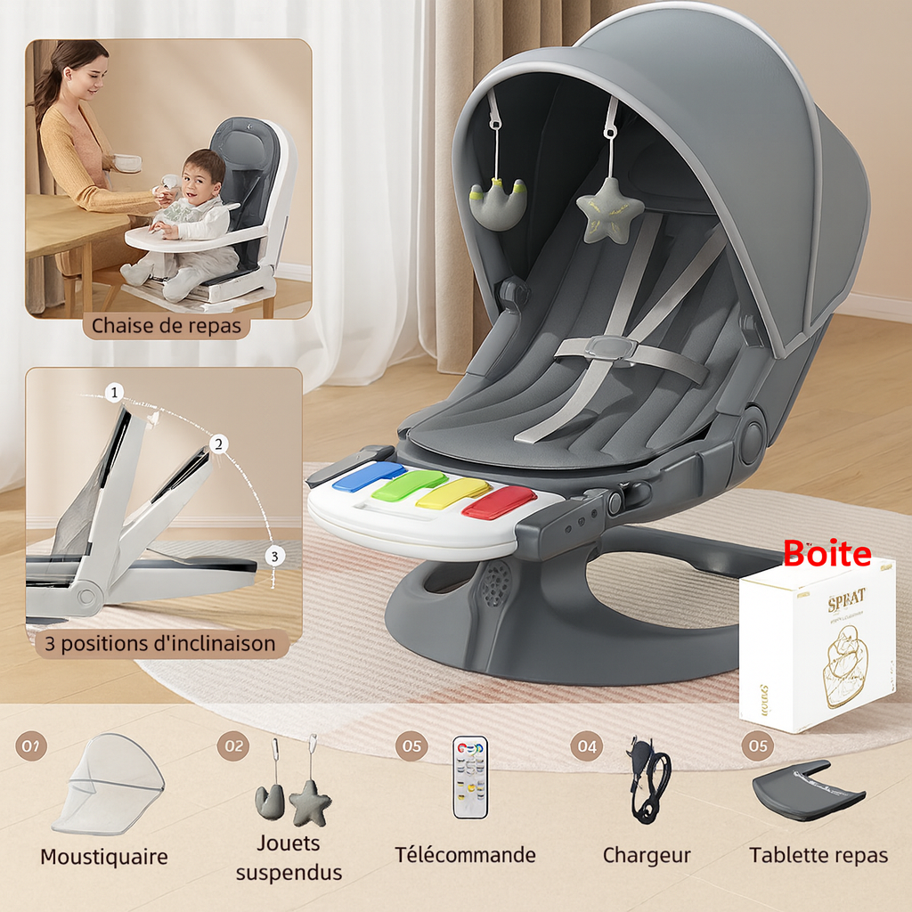 Balancelle bébé électrique 3-en-1 blanc