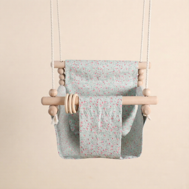 Transat bébé en bois vert d'eau